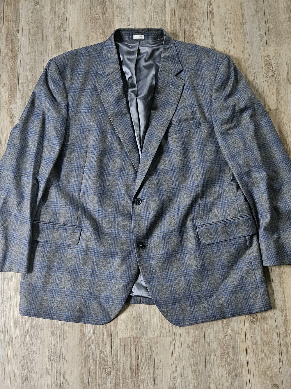 Peter Millar Men's Gray And Blue 100% Wool Plaid Sport Coat Blazer 52r Causal